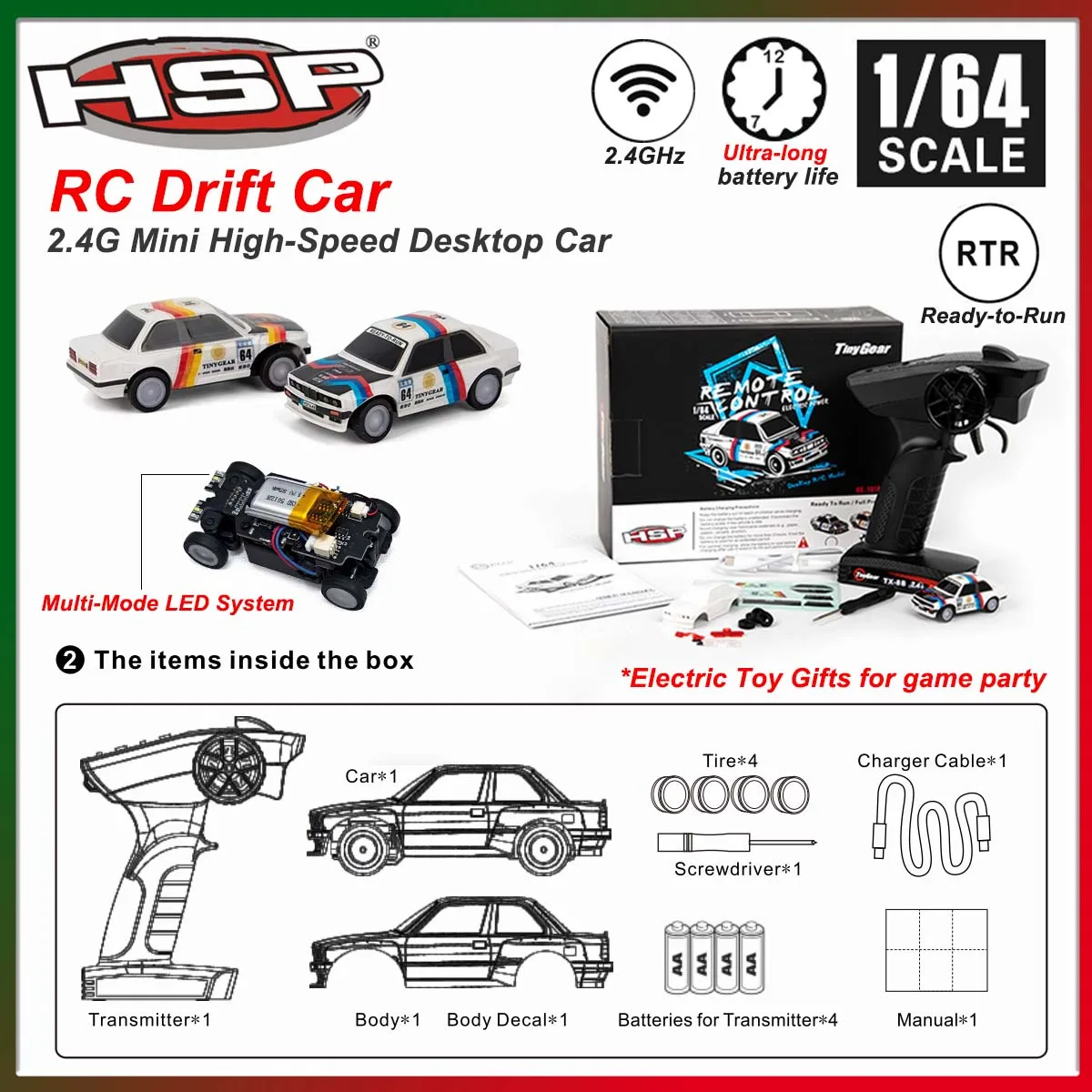 

1/64 RC Drift Car 2.4G High Speed Racing Car Mini Full Proportions Desktop Remote Control Car Electric Toy Gifts for Boy Kids