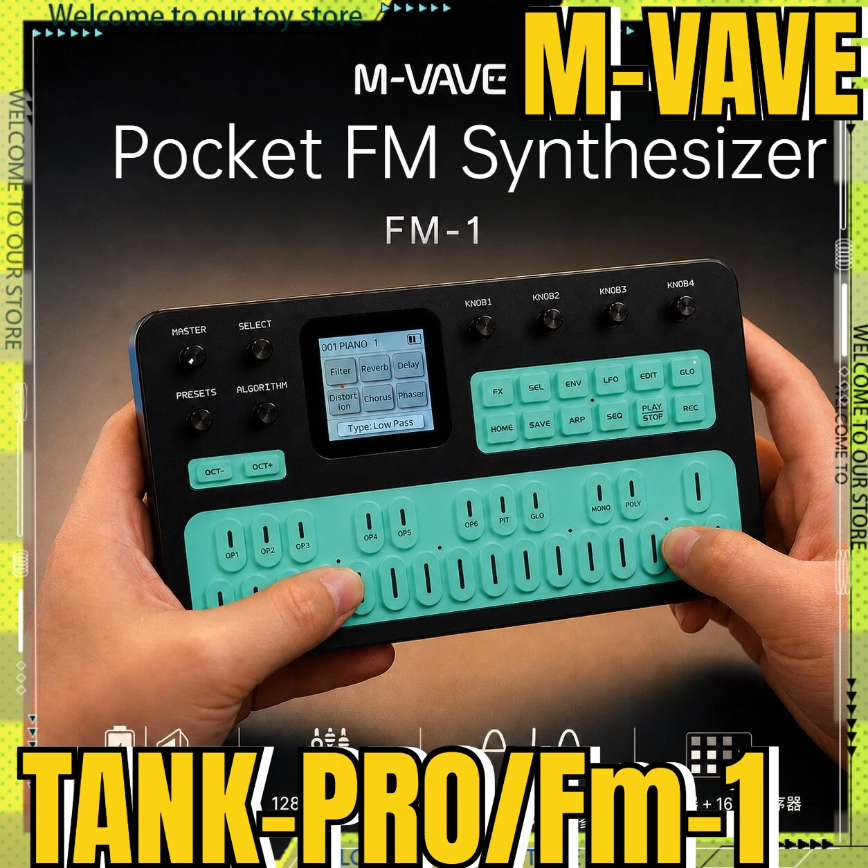 M-VAVE FM1 Pocket FM Synthesizer Electric Amp Simulator Multi-Effects Processor Pocket-Sized Portable Digital 27-Key Synth