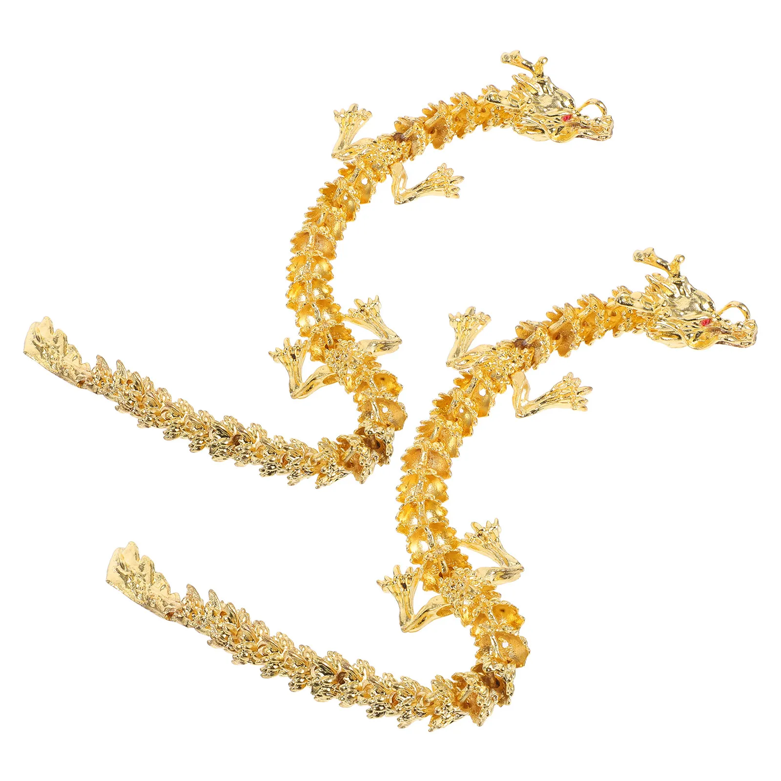 2Pcs Metal Chinese Dragon Statue Articulated Joints Lucky Feng Shui Ornament Home Office Desktop Zodiac Decoration