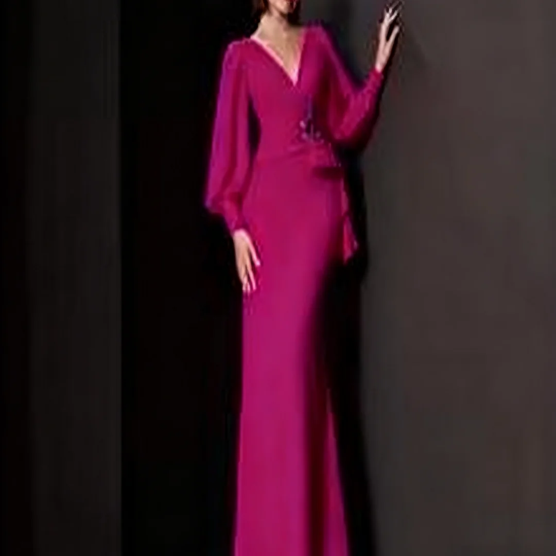 

Customized Women Mermaid V Neck Long Sleeves Evening Dress formal evening dresses birthday party prom gowns for women