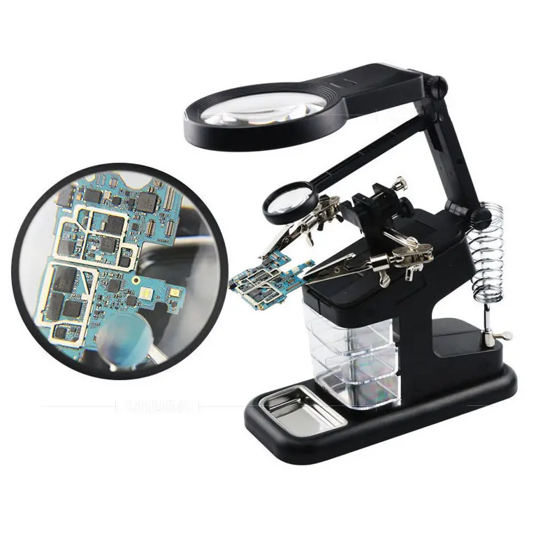 HD Desktop Magnifier Soldering Station USB Adjustable Helping Hands Magnifying Glass with Light LED and Alligator Clip Loupe