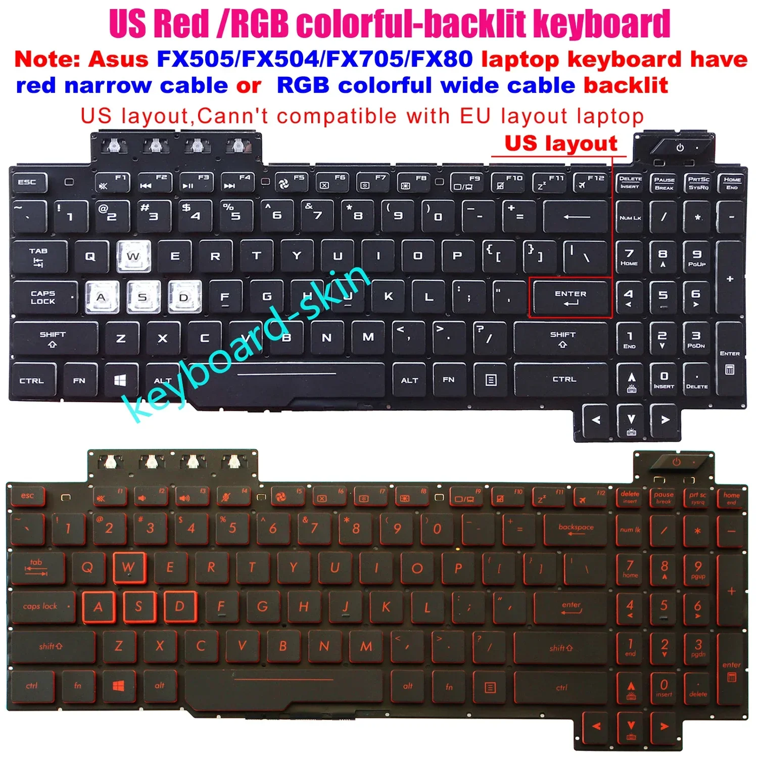 

New US Red /RGB colorful Backlit Keyboard For Asus FX505 FX505D FX504 FX504GM FX705 FX705D FX80 FX86 laptop