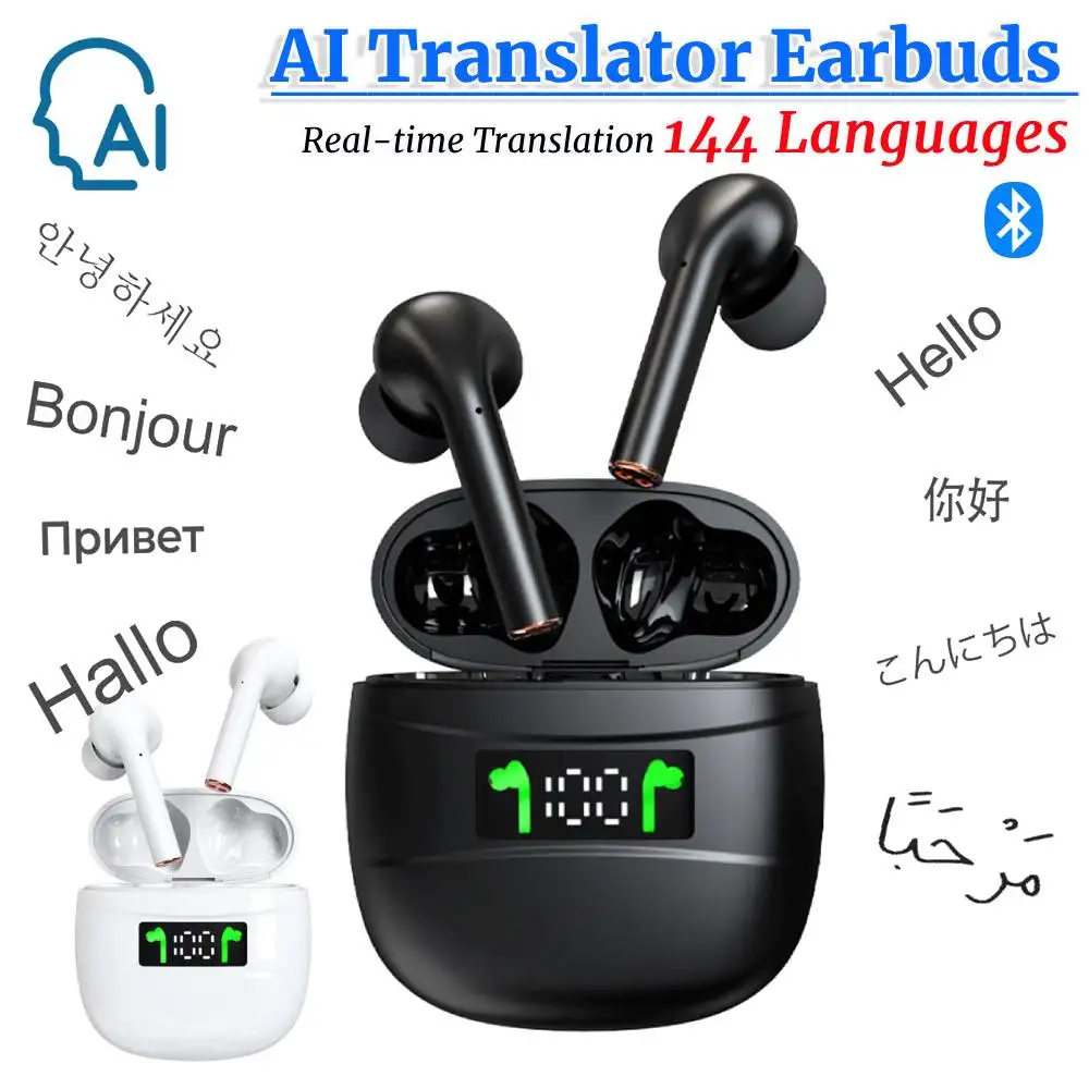 Wireless BT Translation Earbuds Real Time Translation Headphones Ai Translating Earbuds Headphones for Travel Business Learning