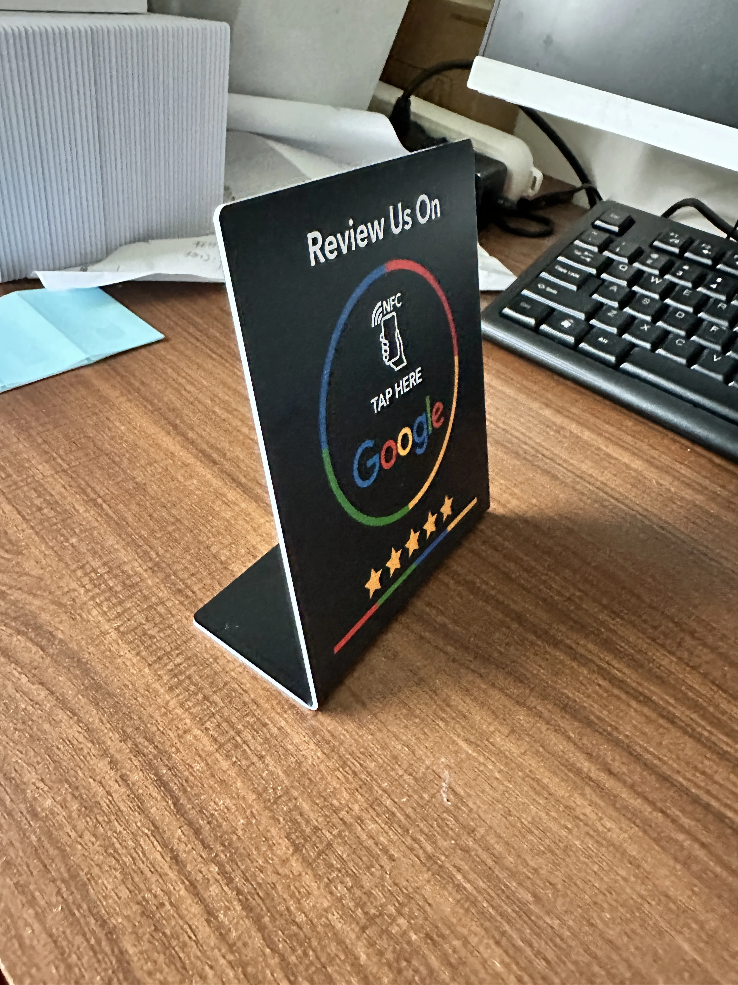 NFC215 Programmierbare Google Review Acryl-Aufkleberkarte, NFC-Stationstisch, 13,56 MHz, wasserdichter NFC-Ständer, Google Review Card – Detail 7