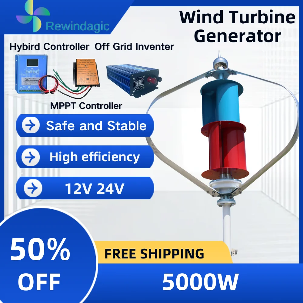 

Ветряная Турбина 5000 Вт, 12 В, 24 В, полный набор, ветряная мельница с контроллером заряда MPPT, низкая скорость для фермерского использования