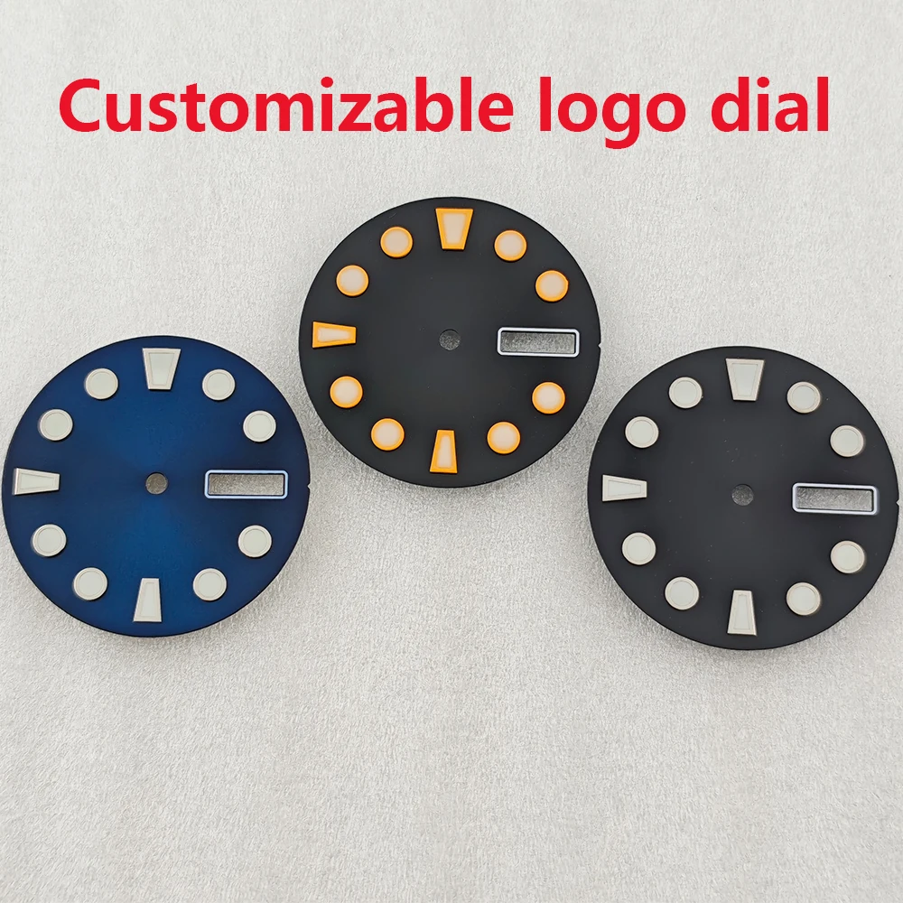 28.8mm nh36 Dial Dual Calendar Green Luminous Watch Dial Customizable Logo Watch Face Watch Parts Fit NH36 Movement