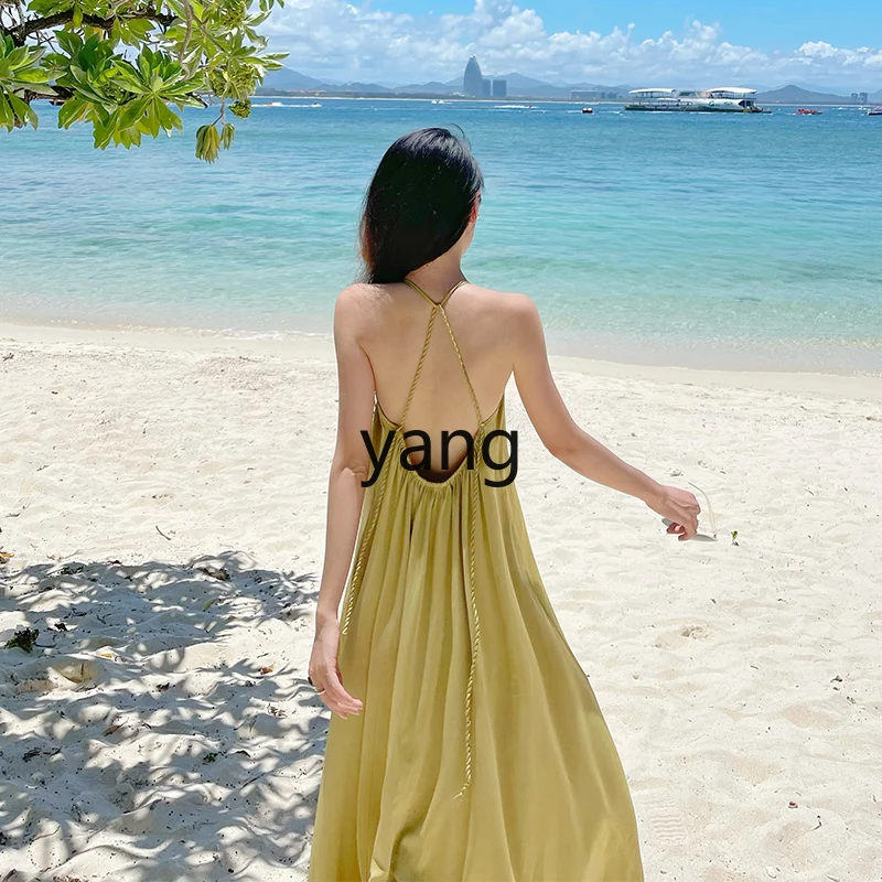 

LMM super fairy seaside vacation dress suspender backless beach dress