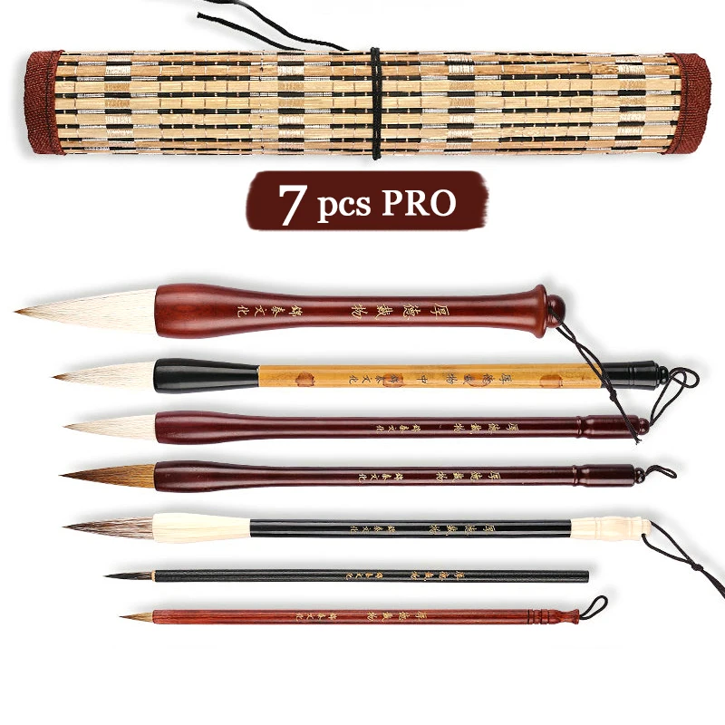 Chinese Calligraphy Brush Set Kanji Japanese Sumi Painting Drawing Artist Writing Brushes Roll-up Bamboo Brush Holder Pen Bag