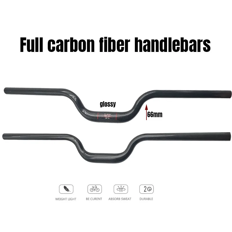 

Руль для горного велосипеда U-образной формы из карбона 3K, 9.5 дюймов ° Новые велосипедные рули Backsweep 31.8 мм, высота 600-760 мм, ширина 31.8 мм для горных велосипедов