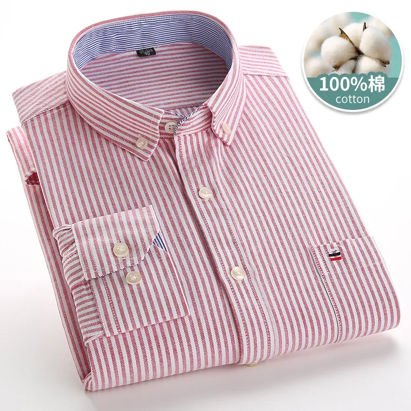 Camisa Oxford Spinning Manga Longa para Homens, Plus Size, Fino, Respirável, Passagem Livre, Alta Qualidade, Plus Size, 6XL, 7XL, 100% Algodão