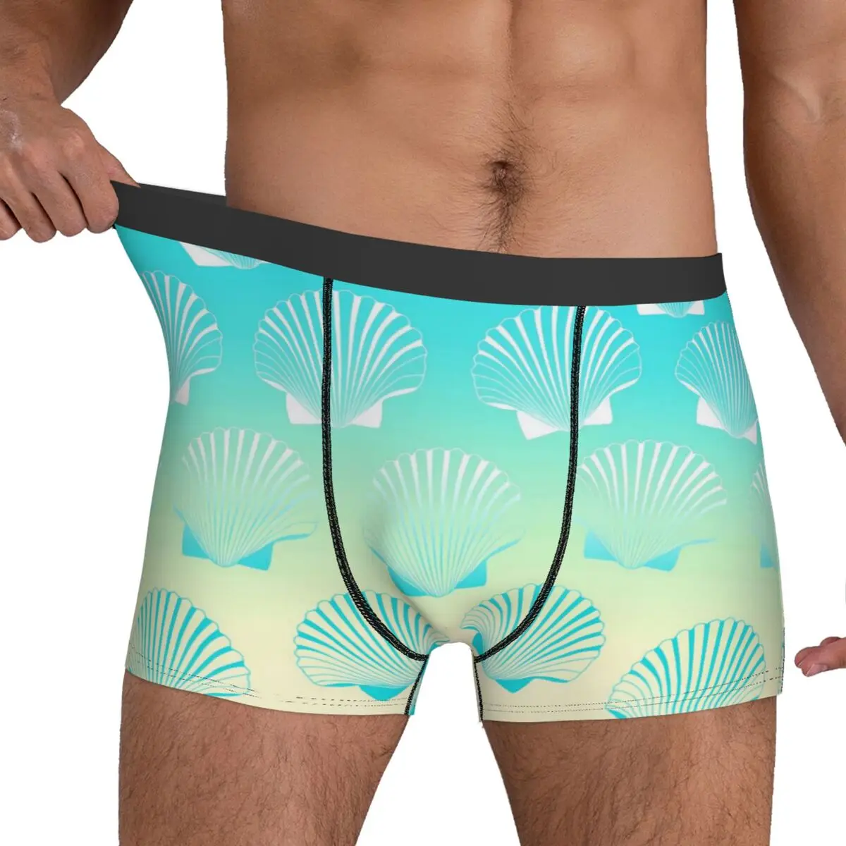 Intimo conchiglie di mare Pantaloncini boxer con stampa sfumata blu e gialla Trenky Mutande da uomo Pantaloncini traspiranti Slip regalo