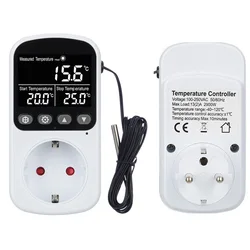 Digital EU Plug Temperature Controller Socket Outlet Thermostat With Timer Sensor Probe Heating Cooling Switch 16A Backlight