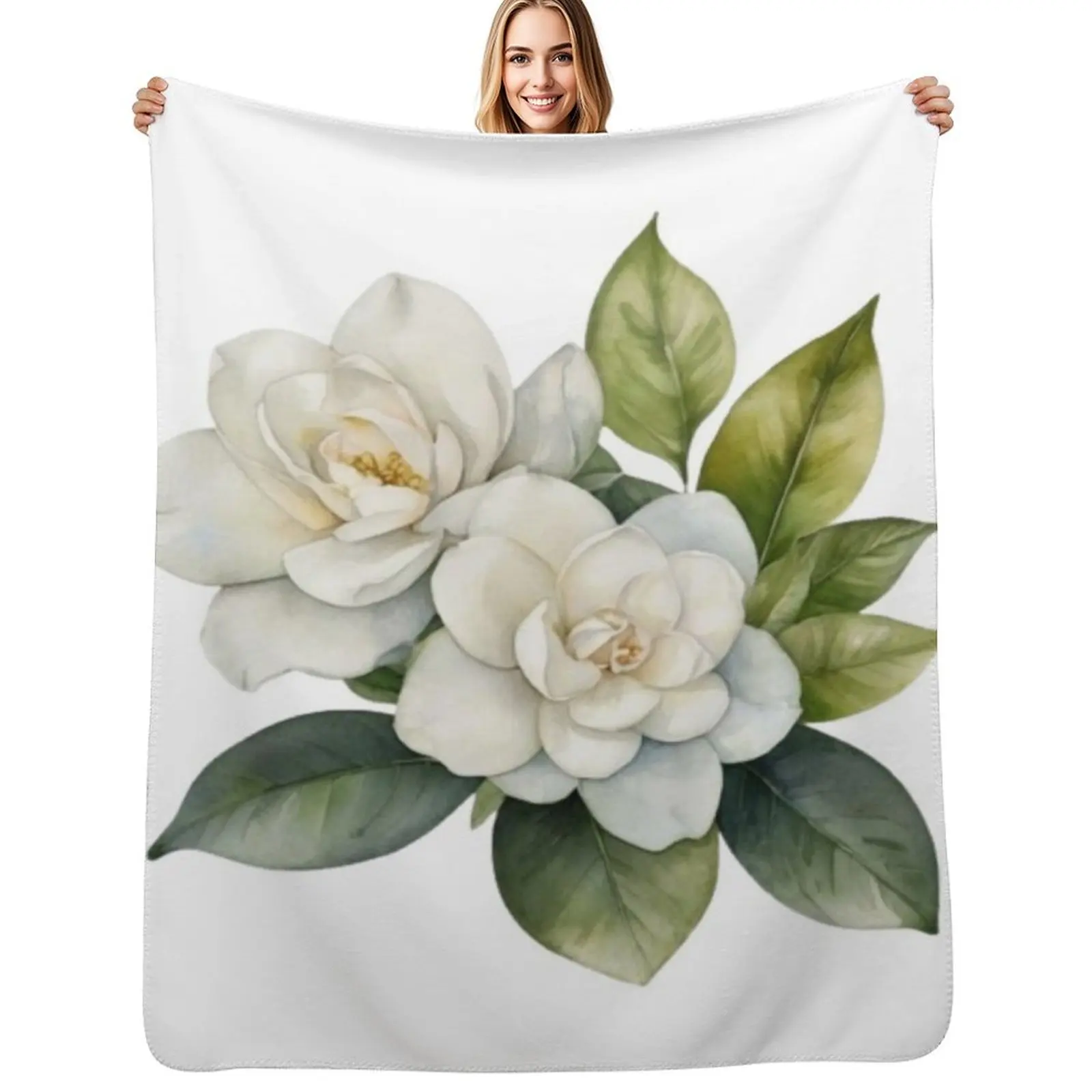 Gardenia Watercolour Throw Blanket Soft Beds Single Decorative Beds Multi-Purpose heavy to sleep Summer Beddings Blankets