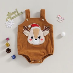 Bebek kadife tulum bebek noel Elk nakış kolsuz Bodysuit yenidoğan kış için tulumlar