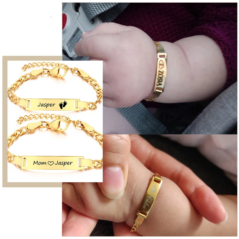 

Personalize Mom Baby Name Bracelets Non Allergy Stainless Steel Infant Baptism Custom Family Love Gifts Adjustable Jewelry