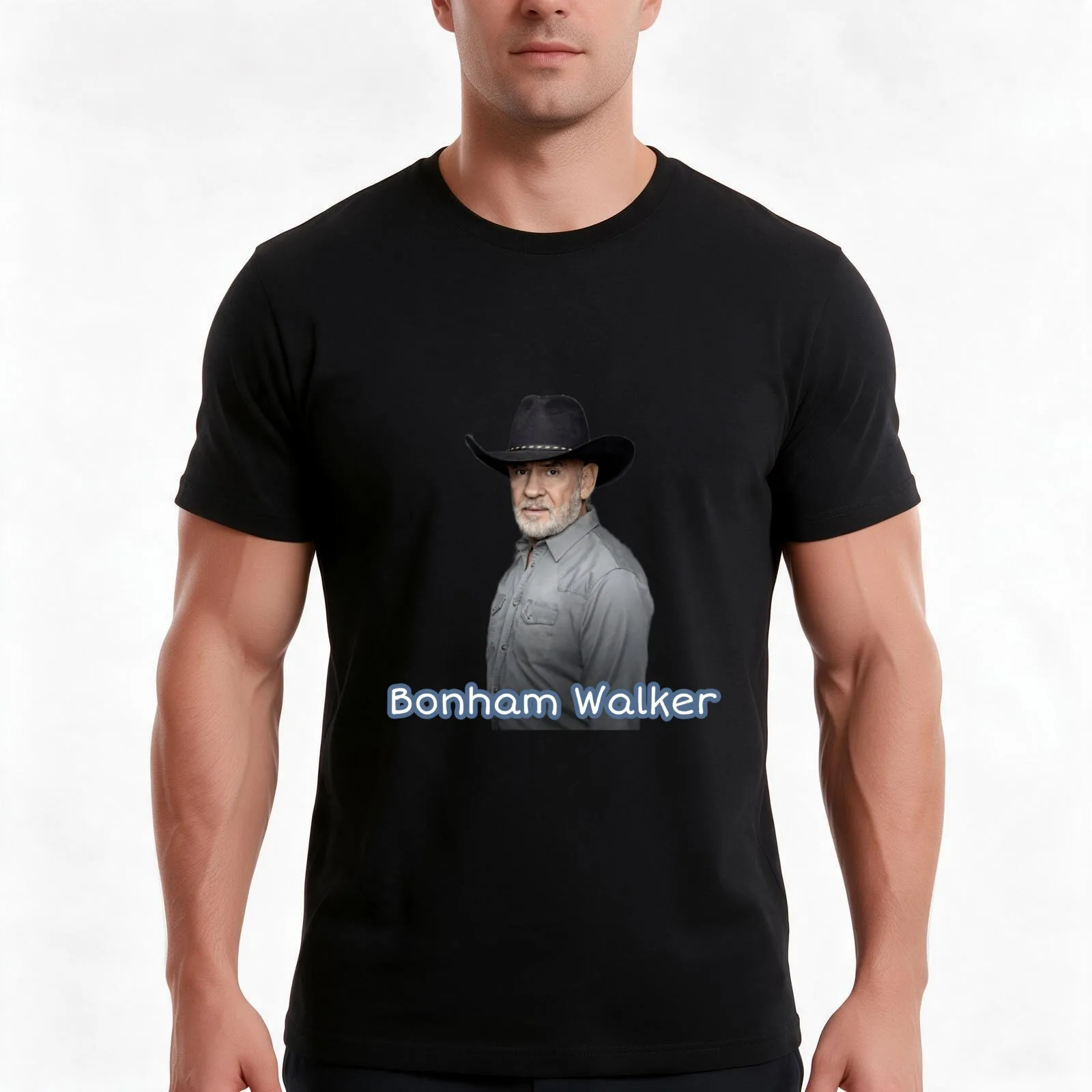 Bonham Walker T-Shirt, Summer Casual Cotton Tee, Oversized Streetwear Tops, Vintage Graphic Print, Loose Fit Short Sleeve