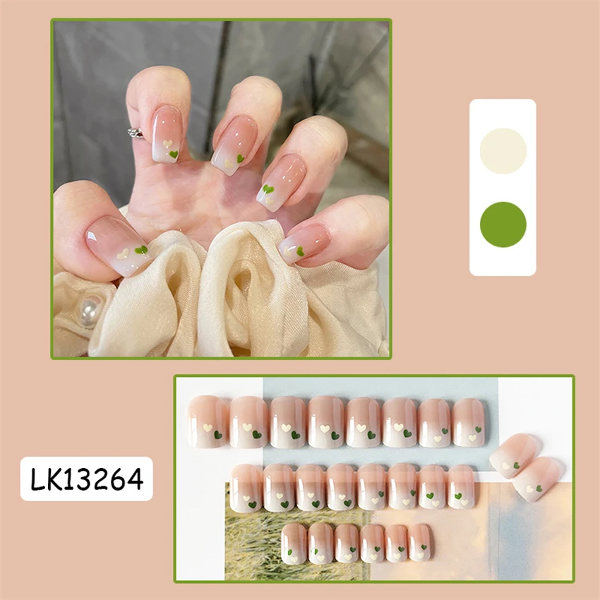 24Pcs/Set Double Color Gradient Wearing False Nails Adhesive Acrylic Press on Nail Removable Full Cover Handmade Fake Nail Art