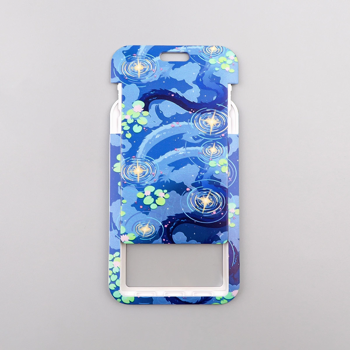Blue Water Lotus ID Badge Holder With Lanyard Fantasy Pattern Card Sleeve for Student Staff Work Credential Protector