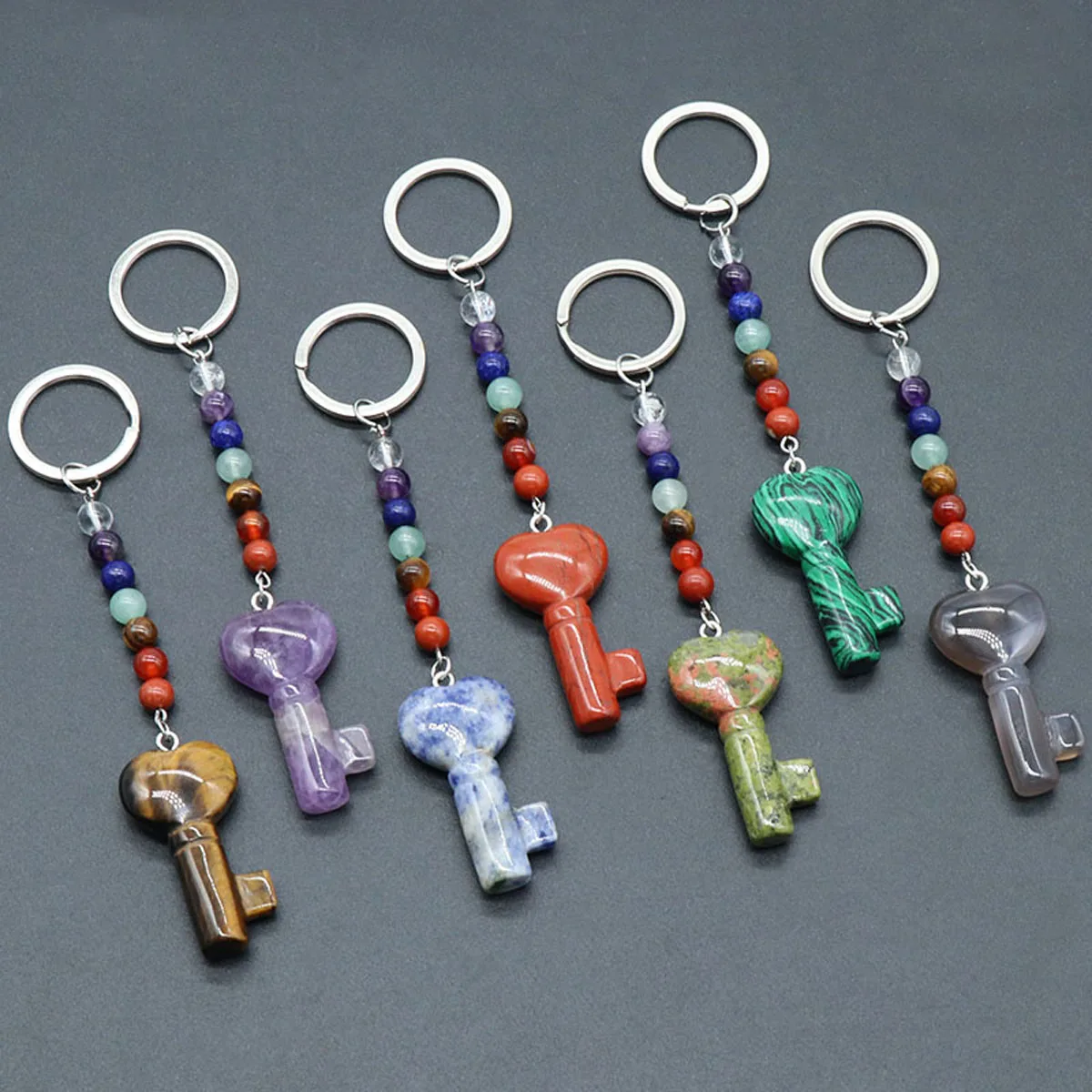 Natural Stone Keychain Key Shape Handmade Crafts DIY Necklace Bracelet Keychain Jewelry Accessories Gift Making 1Pc