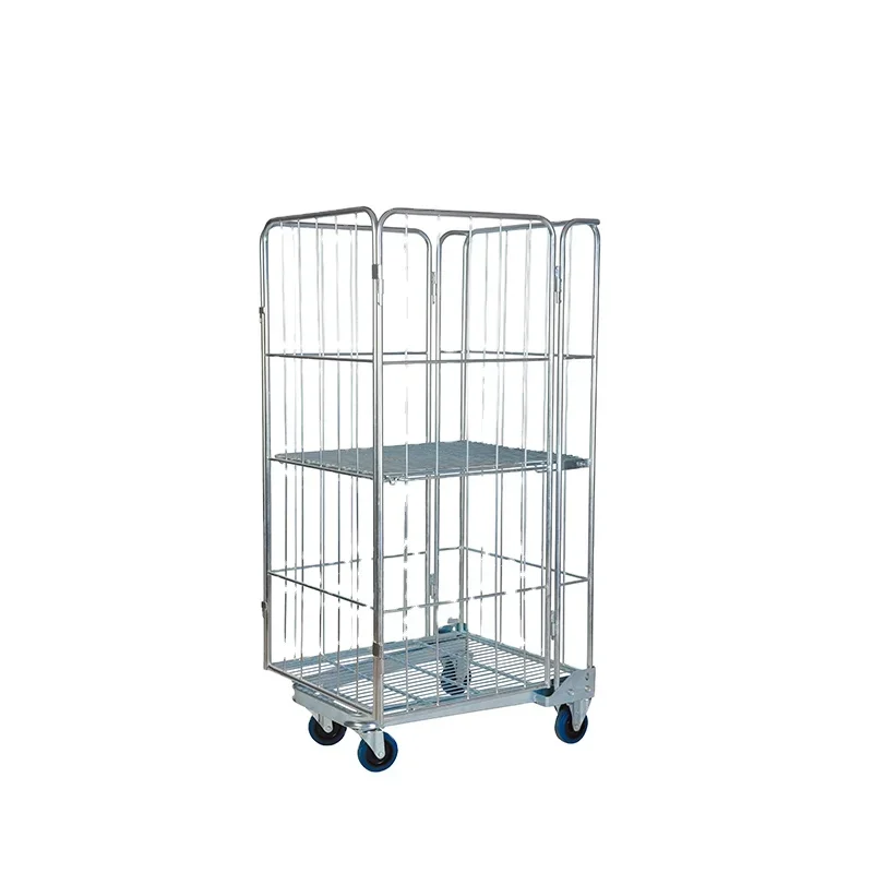 3 sided nestable foldable Heavy duty logistics wire mesh roll container roll cage container trolley