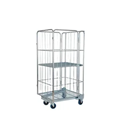 3 sided nestable foldable Heavy duty logistics wire mesh roll container roll cage container trolley