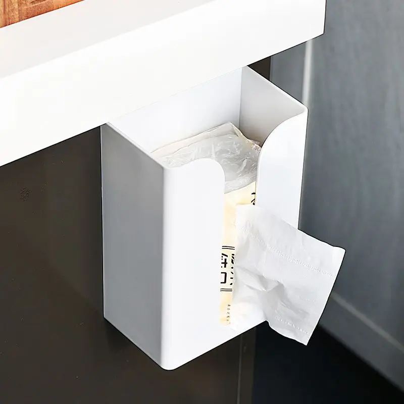 Wall Mounted Tissue Box Cover Space-saving Kitchen Organizer Creative Toilet Napkin Storage Adhesive Shelf Holder