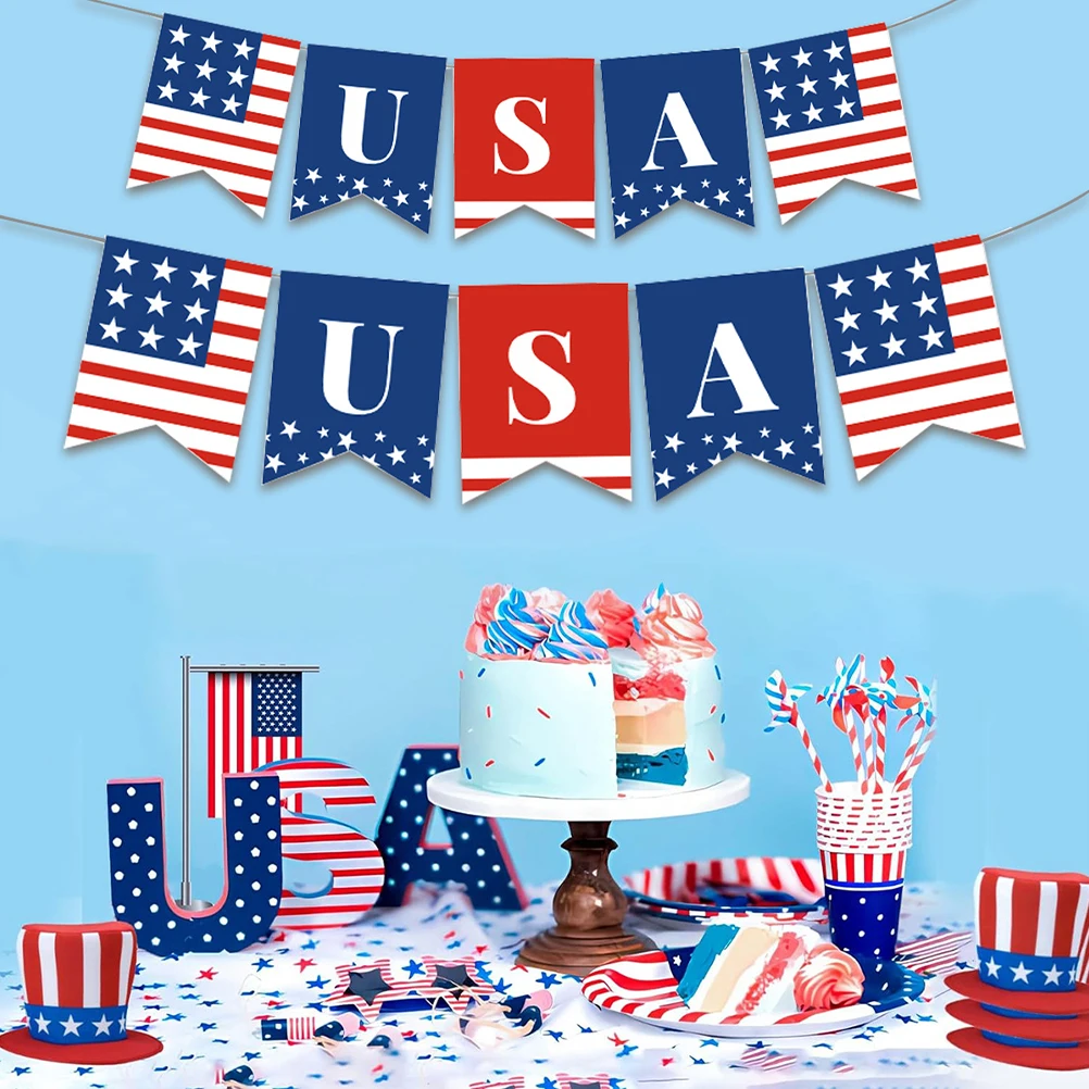 

2Pcs 4th of July Bunting Banner Usa Themed Decoration Indoor Outdoor Celebration Photo Background 4th of July Banner