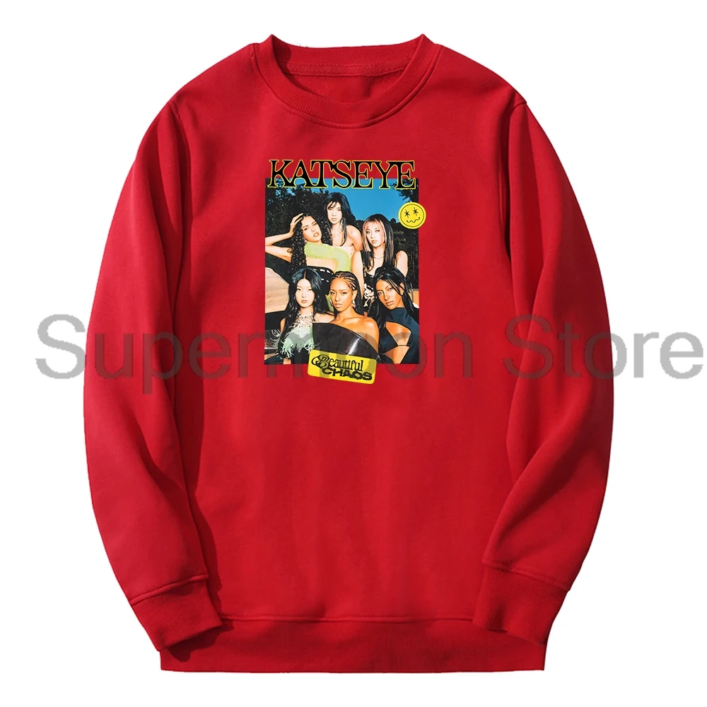 Kpop Katseye Beautiful Chaos Photo Merch Crewneck كم طويل ملابس الشارع الشهير الرجال النساء البلوز البلوز