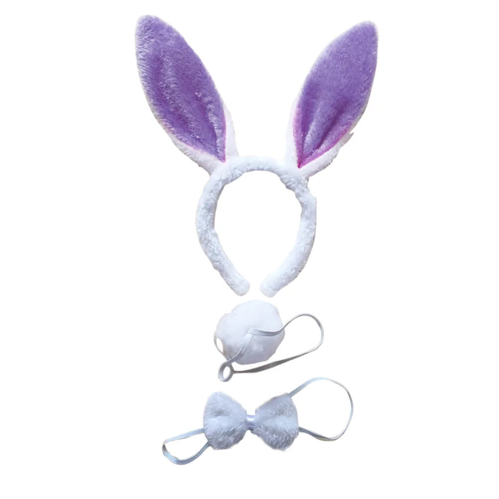 

3Pcs Kids Adult Rabbit Bunny Ears Headband Bow Ties Tail Set Party Cosplay Costume (White & Purple) bunny cosplay set