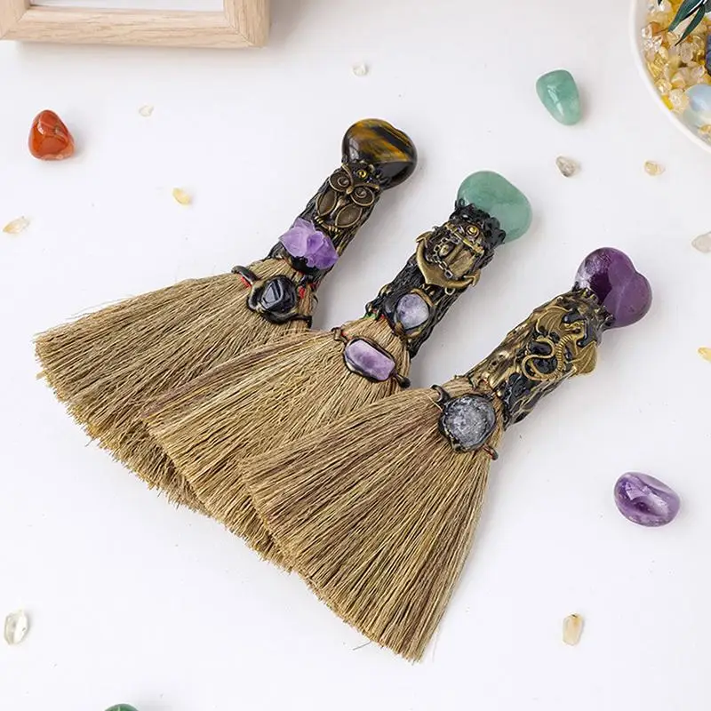 Witch Altar Broom Witch Broom Broomstick Halloween Decor Witch Broomstick Photo Props Crystal Wiccan Ritual Broom Decorations