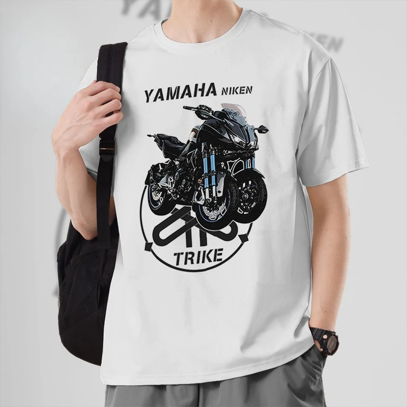 

2025 Summer High-quality YAMAHA Tricycle Motorcycle Pure Cotton T-shirt Printed Men's and Women's Same Short-sleeved Top