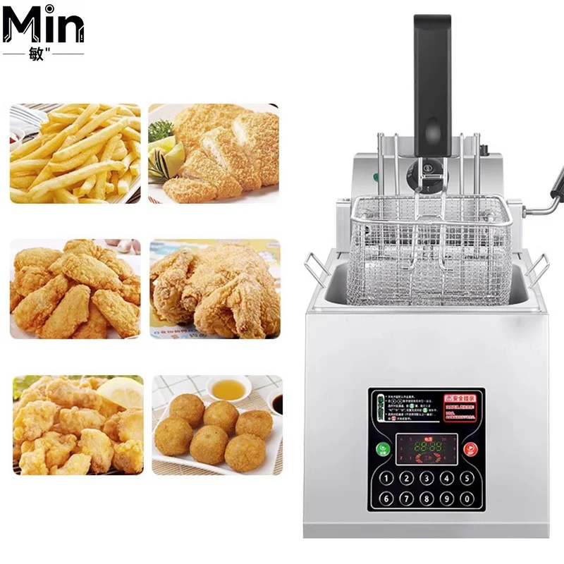 8L Large Capacity Commercial  Deep Fryer Single Cylinder Timed Automatic Lifting Fryer for French Fries Chicken
