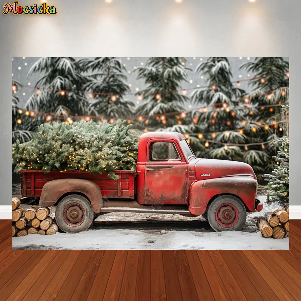 Red Truck Photography Background Litter Car Xmas Christmas Holiday Decoration Supplies Princess Photo Backdrop Studio Props