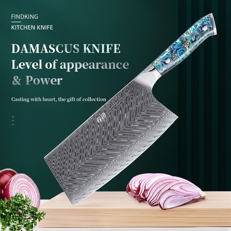 

FINDKING Gorgeous Series 67 Layers Damascus Steel 7.5in Chopping Knife Abalone Shell Handle Vegetable Cleaver Kitchen Chef Knife