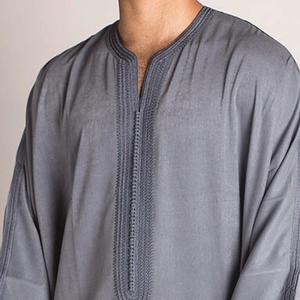 Durable Kaftan Arab Muslim Robe Men Jubba Thobe Long Sleeve Dubai Islamic Ethnic Gown Nightshirts Fashion Loose Casual Clothes