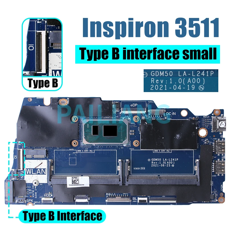 Imagem -04 - para Dell Inspiron 3511 Placa-mãe do Portátil La-l241p 05pd08 0042cn 0818km 06f315 i3 i5 i7 11th Gen Notebook Mainboard Completo Testado