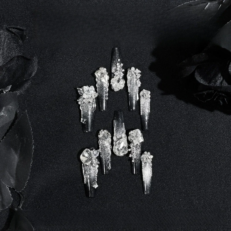 

L Handmade Wear Nail Art Heavy Industry Black Silver Cat's Eye Advanced Sense