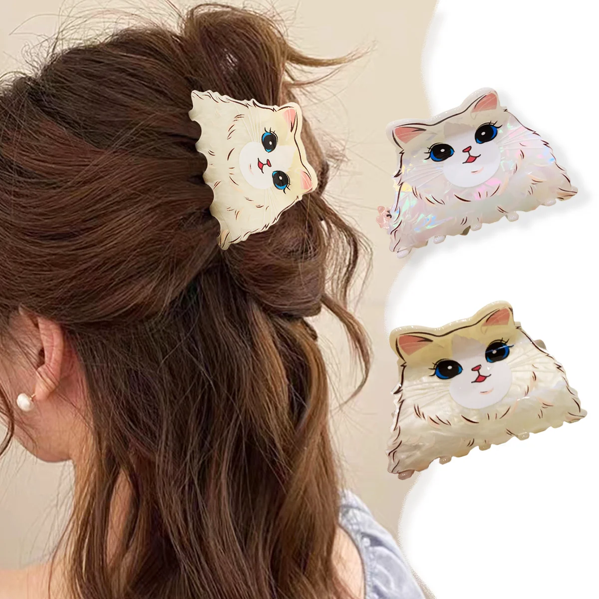 

NC Cute Cartoon Cat Hair Claw Acrylic Claw Clips Animal Series Creative Big Eyed Cat Crab Hair Clips Hair Accessories for Women