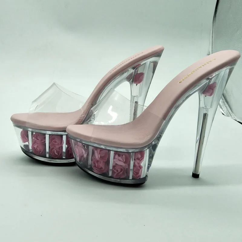 

LAIJIANJINXIA New 15CM/6inches PVC Upper Model Sexy Exotic High Heel Platform Party Women Slippers Pole Dance Shoes K060