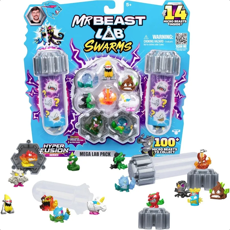 

MRBEAST LAB Swarms Series 3 Hyper Fusion Series 14 Pack Collectible Micro Beasts 14 Collectible Stickers 4 Fusion Caps to Build
