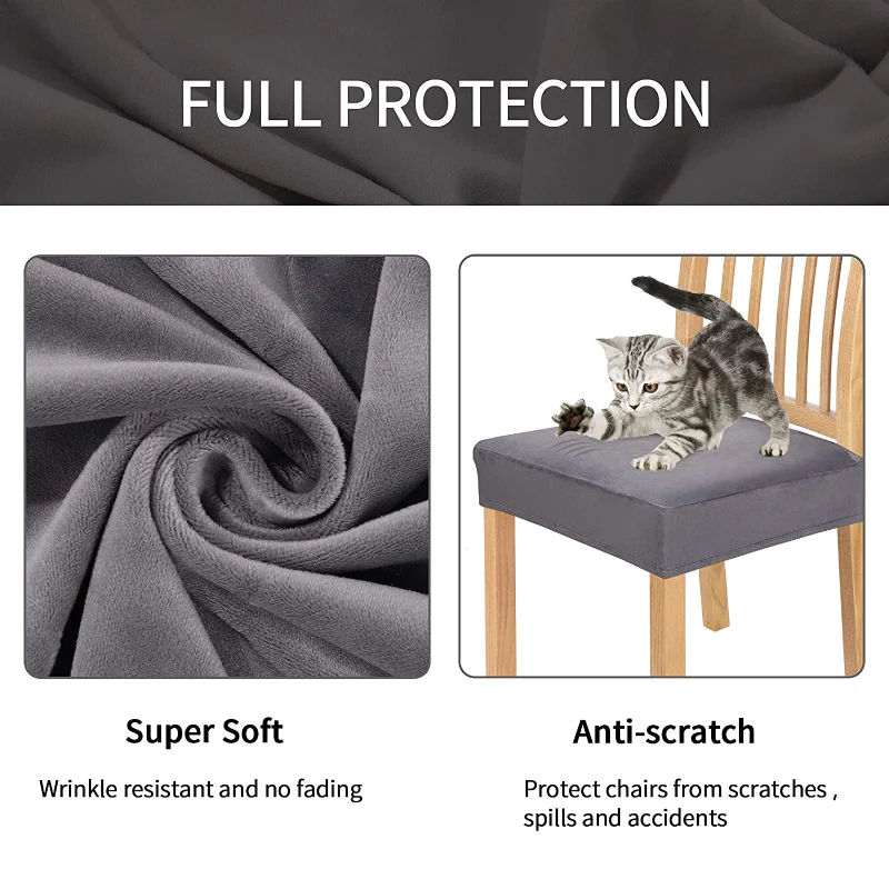 Real Velvet Chair Seat Covers Removable Washable Anti-Dust Dining Room Chair Seat Cushion Protector Slipcovers