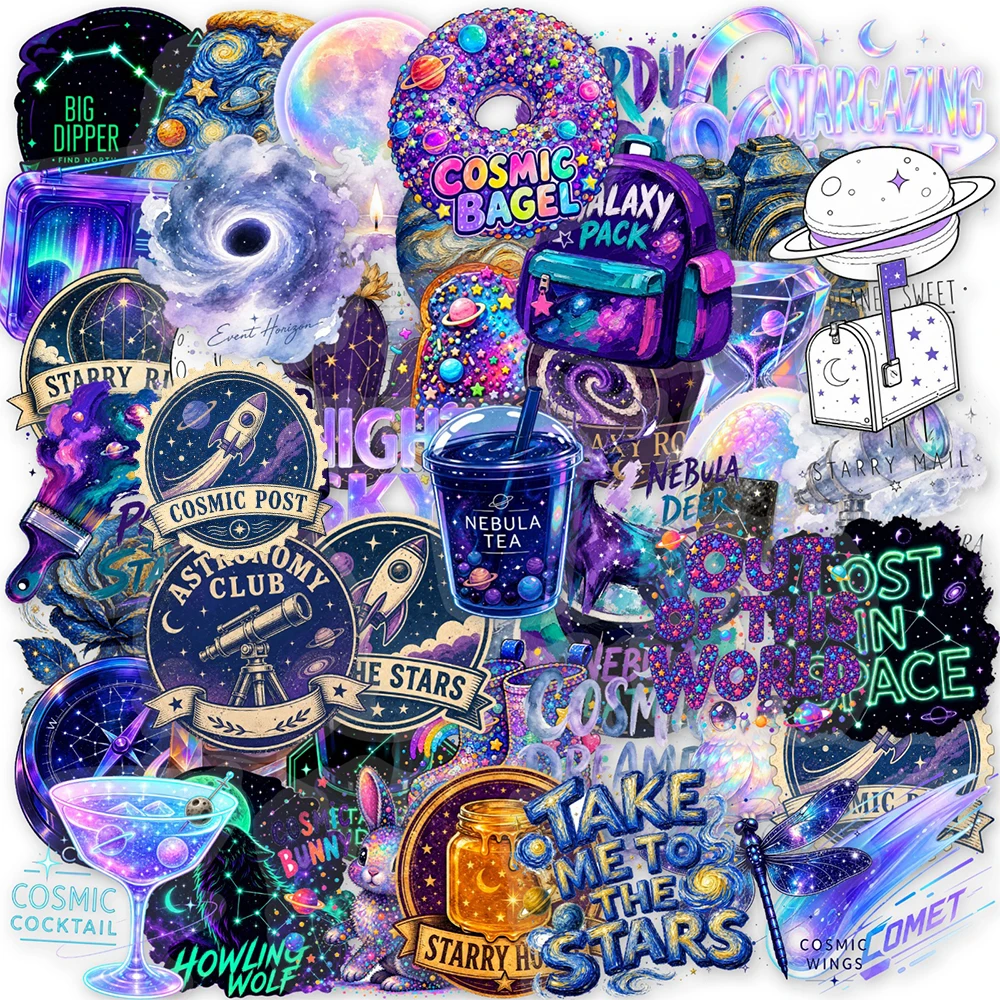 10/30/50pcs Fantasy Mystery Galaxy Universe Stickers Cartoon Aesthetic Decals Scrapbook Suitcase Phone Transparent Sticker Pack