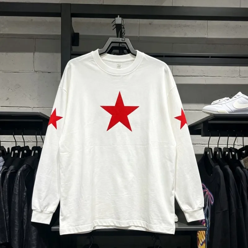White Oversize Breathable Cotton Red Eagle Face Mask Five Star Print Kanye Bully Long Sleeve Tshirt Men Women Street Outfit Tops