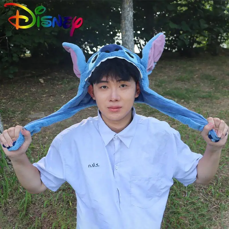 Disney Genuine Lilo & Stitch Plush Hat 2023 New Cute Couple Air Cushion Hat With Ears Sway Fashion Cartoon Warm Hat Casual