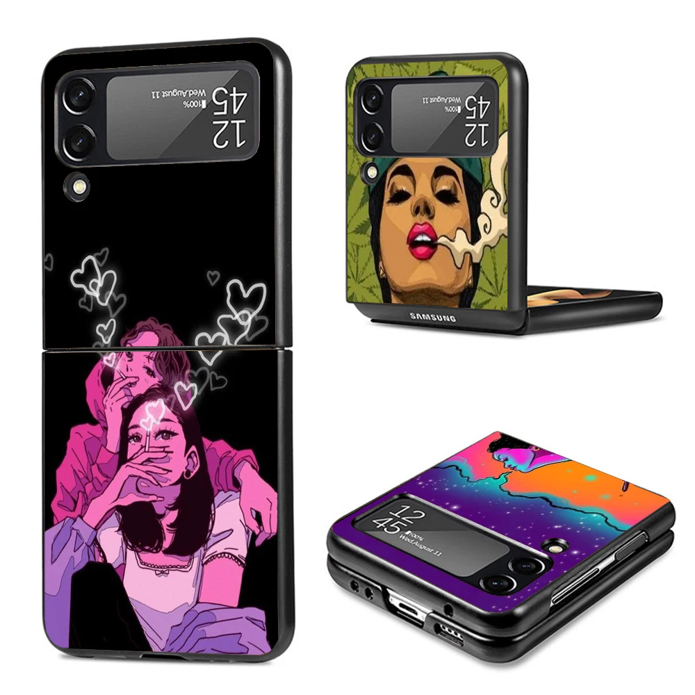 Lovelorn Smoking Girl Sad Phone Case For Samsung Galaxy Z Flip6 5G Flip5 Flip4 Flip3 ZFlip 6 3 4 5 Hard PC shockproof Back Cover