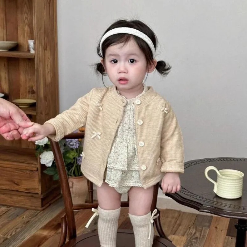 Baby Suit Spring and Autumn Sweet Western Style Small Fragrant Wind Bow Long Sleeve Baby Clothes Outerwear 2 Piece Set