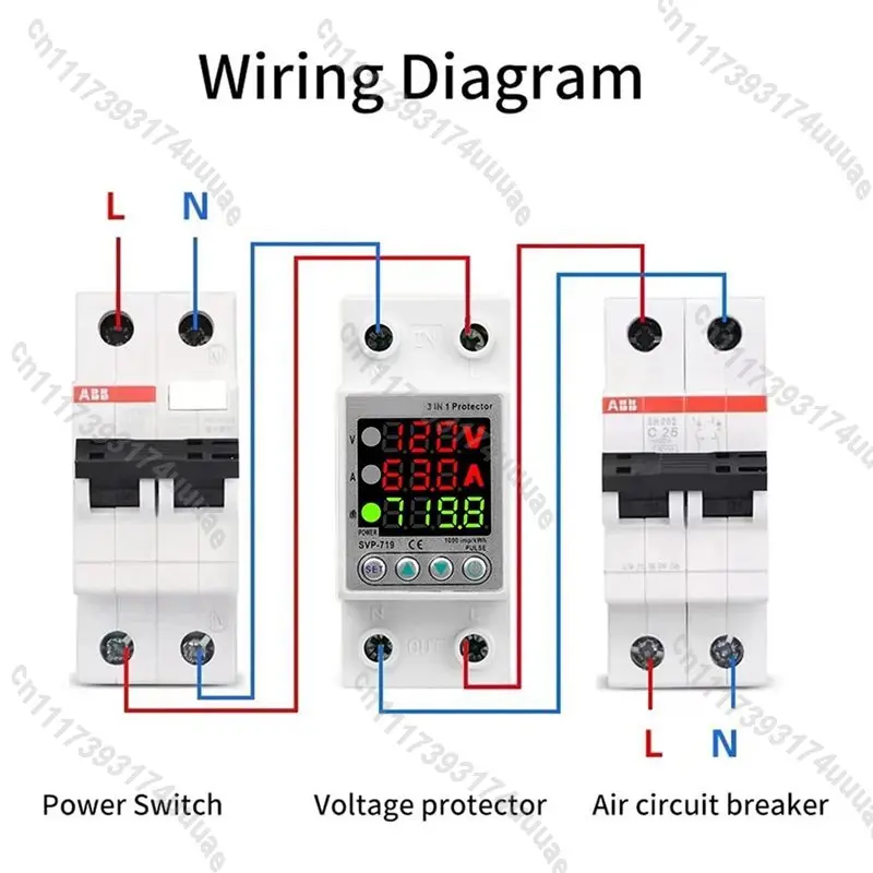 For SVP719 Single‑Phase Voltage Monitor, 3‑LED Display 63A Relay Surge Protector With Current‑Limit Protection