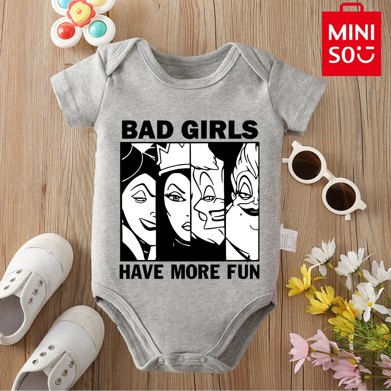 

MINISO Bad Girls Disney 100% Cotton Bodysuit Soft Baby Cloths Best Gift for Baby Onesie Jumpsuit for 0 To 12 Months Cute Newborn