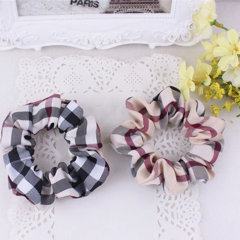 Fashion Woman Scrunchie Set Elastic Hair Band Vintage Plaid Headband Ponytail Band Girl Hair Accessories Hair Band HeadwearYF004