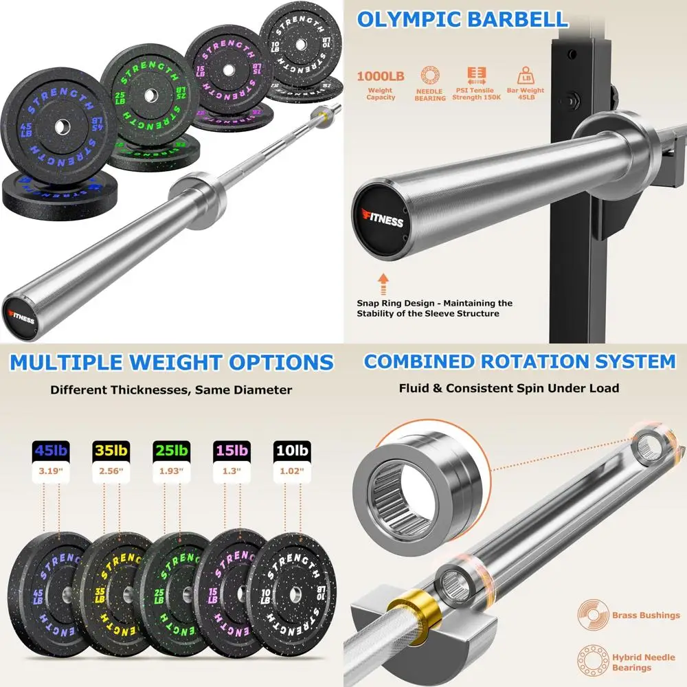 قضيب رفع الأثقال 7 أقدام 45 رطل لتدريب القوة لضغط مقاعد البدلاء القرفصاء المميت - سعة 1000 رطل